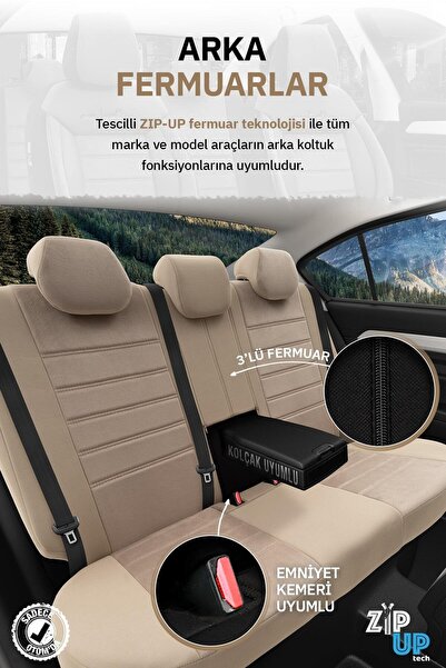 Otom Comfortline Design Tay Tüyü Süet Oto Koltuk Kılıfı Ekstra Destekli Tam Set Premium - Bej