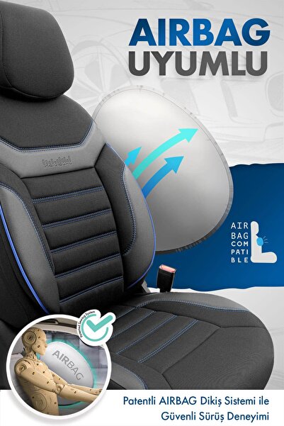Otom Oto Koltuk Kılıfı Tam Set Ortopedik Özel Tasarım Siyah Mavi - Individual