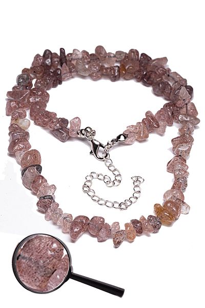 Tesbih Atölyesi Certified Broken Stone Strawberry Quartz Stone Natural Stone Necklace