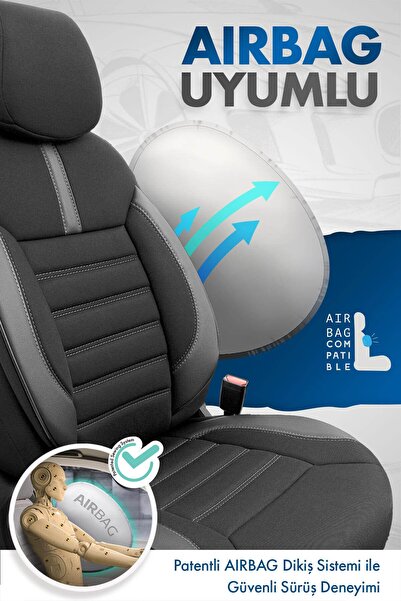 Otom Oto Koltuk Kılıfı Tam Set Ortopedik Ekstra Destekli Siyah Gri - Limited