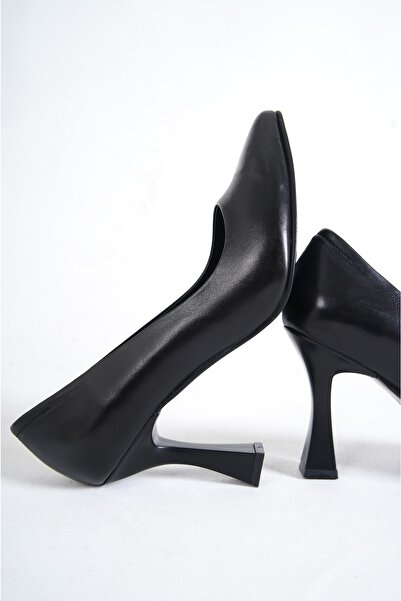 Deripabuc Genuine Leather Black Women's Heeled Leather Shoes Shn-0861