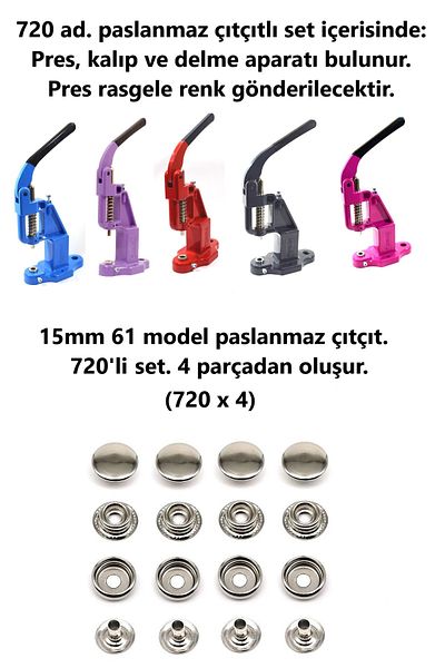 tuhafiyecimiz Snap Machine, 720 Pieces 15mm Stainless Coat Snaps, With Molds