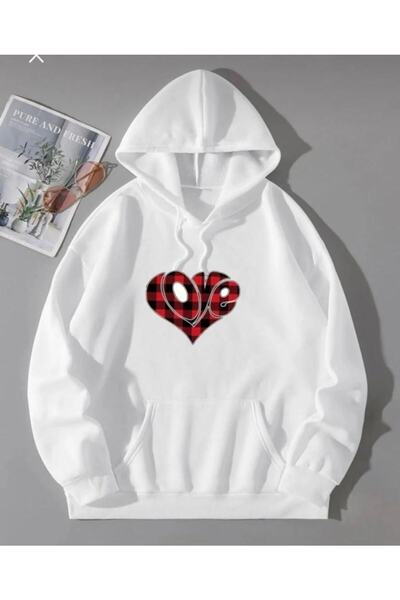 LOUİSA Φούτερ με κουκούλα Oversize Red Black Love με στάμπα λευκό