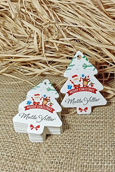 Vice Çam Ağacı Temalı Yeni Yıl Etiketi - Mutlu Yıllar - Karton Yılbaşı Etiketi (5 X 7cm) 40 Adet