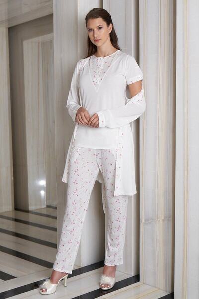 Kadın Viskon Penye 3'lü Pijama Takımı 326 (MAVİ ÇİÇEK)