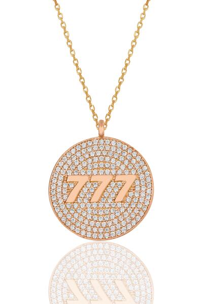 Bilsen Store Kadın 925 Ayar Gümüş Zincirli Rose Kaplama Beyaz Taşlı 777 Melek...