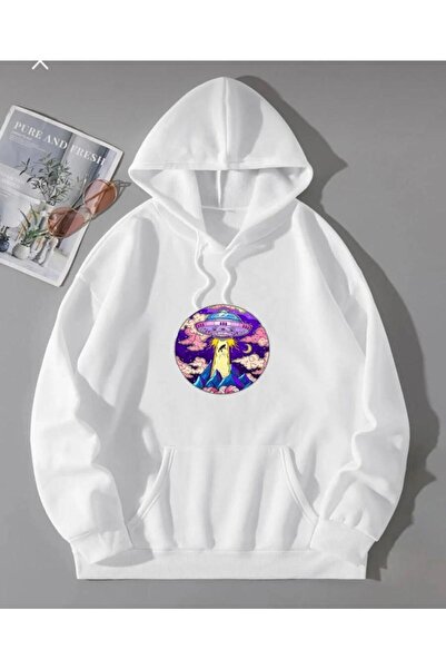 LOUİSA Λευκό φούτερ με κουκούλα Oversize Space Shuttle