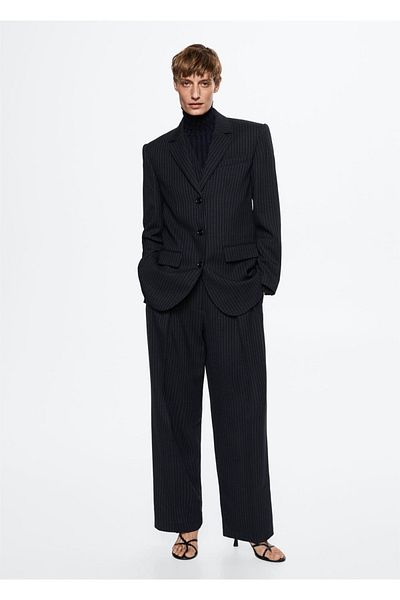 MANGO Woman Jachetă de costum subțire din lână cu dungi