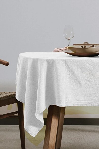 vivamaison Washed Cotton Linen White Tablecloth