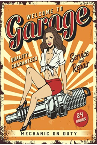 Hayat Poster Pin Up Girl Bine ați venit în garajul meu Poster retro din lemn