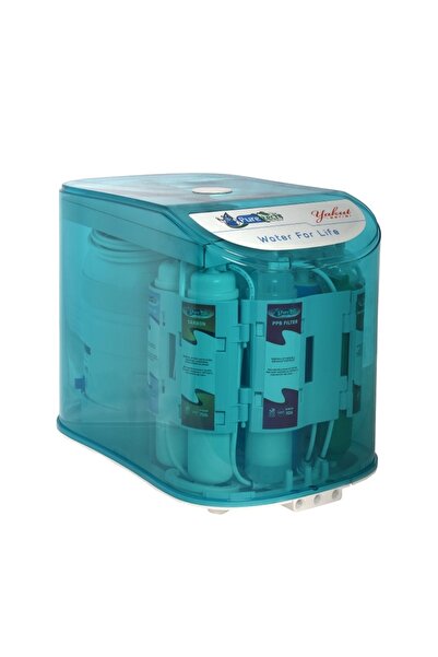 puretech Yakut Pompalı Şeffaf 6 Aşamalı Kapalı Kasa Tezgah Altı Su Arıtma Cihazı (turkuaz Şeffaf)