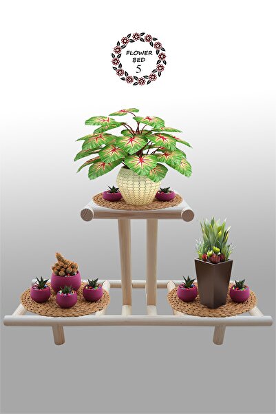 Kedigram Kedi Kulübesi Çiçek Standı 5 - Natural Çiçeklik -saksılık- Çiçek Raf...