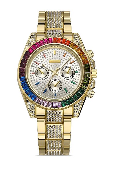 ÇENÇEN Kadın Kol Saati Taşlı Model Gold