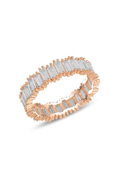 Bilsen Store 925 Ayar Gümüş Rose Kaplamalı Baget Taşlı Tamtur Model Yüzük