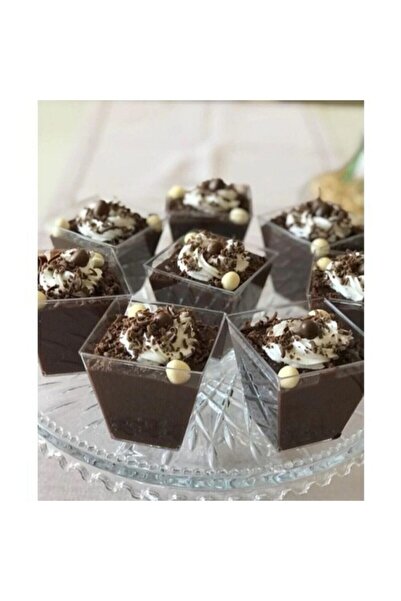 14Süs Prizma Mini Mika Plastik Sunum Kabı Kübik Kase Kapaklı 200 Cc - 50 Adet