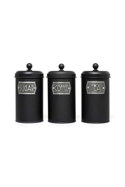 The Mia 3-Piece Tea Candy Coffee Jar - Black Galvanized 22X11Cm 3-Piece Tea Candy Coffee Jar Black