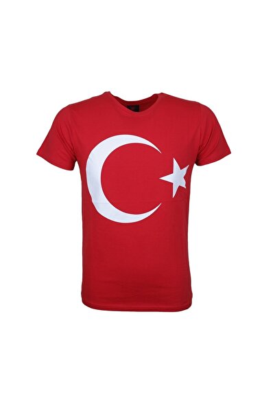 Türk Bayrağı Baskılı Kırmızı T-shirt