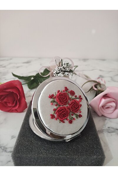 adilstore Cep Aynası Brezilya Nakış Işlemeli ( Rokoko ) Cep Çanta Makyaj Aynası