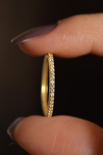 Roza Silver Gold Renk Zirkon Taşlı Tamtur 925 Ayar Gümüş Kadın Yüzük