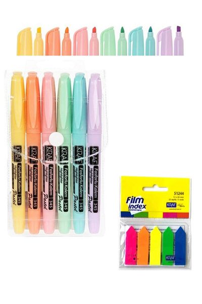 KRAF Pen Type Highlighter Marker Pen 6 Pieces + Film Index Gift