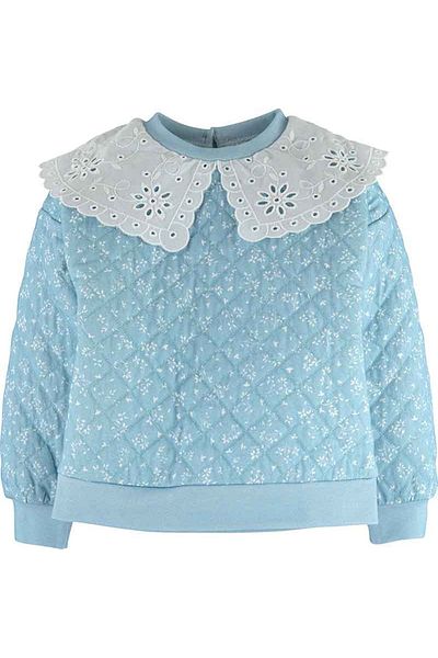 İdilbaby&Mamino Girl's Blue Floral Patterned Collar Model Sweatshirt