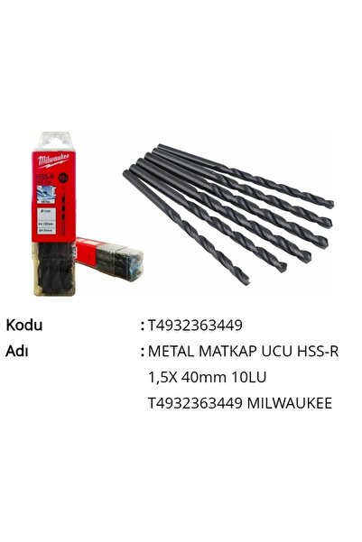 Milwaukee Metal Matkap Ucu Hss-r 1,5x 40mm 10lu T4932363449