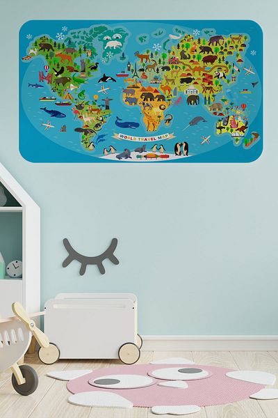 Pinksepet Educational World Map World Atlas Children's and Baby's Room Wall Sticker