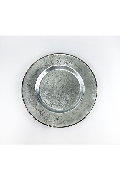 HERITAGE Cam Supla Sunumluk Servis Tabağı Gümüş Yaldız Gümüş Varak Eskitme Cam 33 Cm
