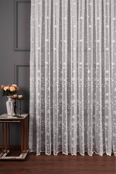 perdealemi Star Pattern Knitted Tulle Curtain, 350x250cm, 1/2,5 Normal Pleat