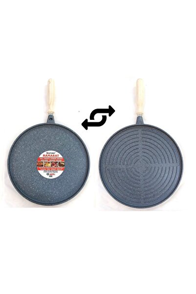 ALTUNAY هامرات - مقلاة شواء الفطائر المصنوعة من الحديد الزهر مزدوجة الجوانب مقاس 36 سم باللون الرمادي