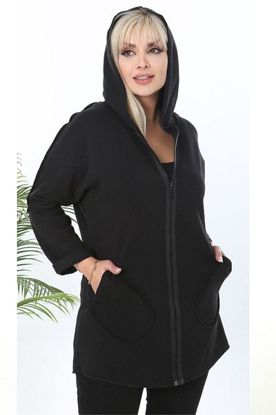 Eceyaman moda Women's Black Thin Fleece Hooded Oversized Sweatshirt