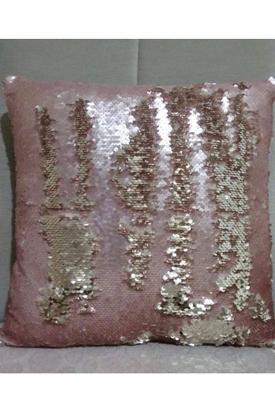 YILMAZHOME Sequin Paillette Throw Pillow Cover - (PINK-LIGHT GOLD)