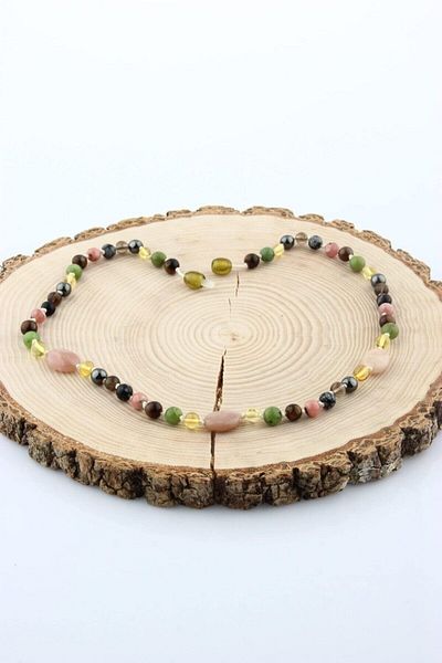 Alp Doğal Taş Rhodochrosite Smoky Quartz Sun Stone Amber Obsidian Jade Hematite Tiger Eye Panic Attack Necklace