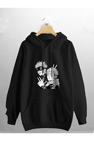 Joza Outdoors كنزة بغطاء للرأس مطبوعة بتصميم نموذج ناروتو الجديد باللون الأسود كبيرة الحجم