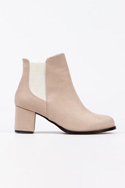 irmona Meri Bej Lüks Süet Lastikli Topuklu Kısa Bot Bottie