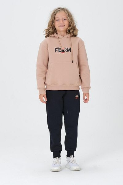 Black One Boy's Hooded Print Λεπτομερής επάνω και κάτω Cardon Cargo Pocket Παιδική φόρμα T από ύφασμα 3 κλωστών