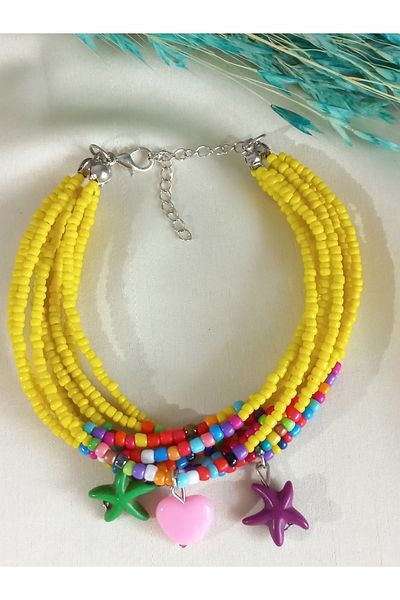 İPAR AKSESUAR Yellow Glass Bead Starfish Bracelet Anklet