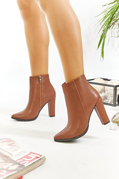 Topuk Sesim Taba Deri Topuklu Bot