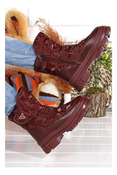 Minican Kız Çocuğu Kaymaz Ortopedik Taban Fermuarlı Içi Termal Kürklü Su Geçirmez Kar Botu