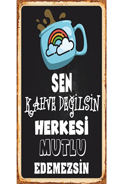 Hayat Poster Kahve Sözleri Mini Retro Ahşap Poster