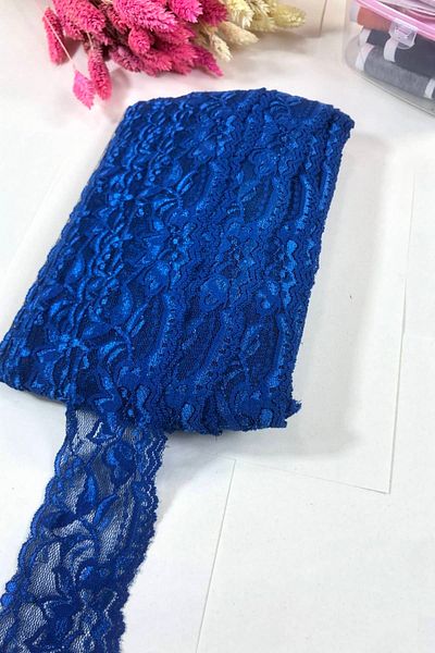 Hobigram Saks Blue Lycra Lace Decoration Lace 1 Meter - Decorative Ribbon, Stylish Design, Women's Accessory -