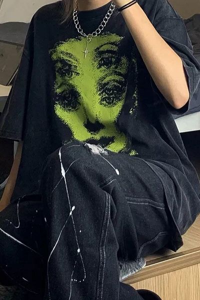 Köstebek Μπλουζάκι Unisex Nefigo Harajuku Grunge Green Face