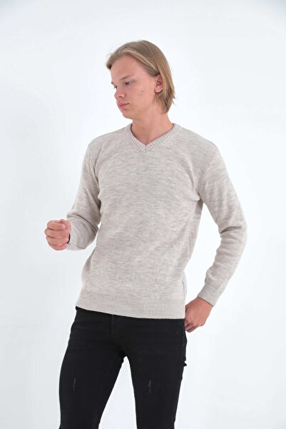 KMKkombin Men's Elastic Wrist V-Neck Daily Knitwear Sweater