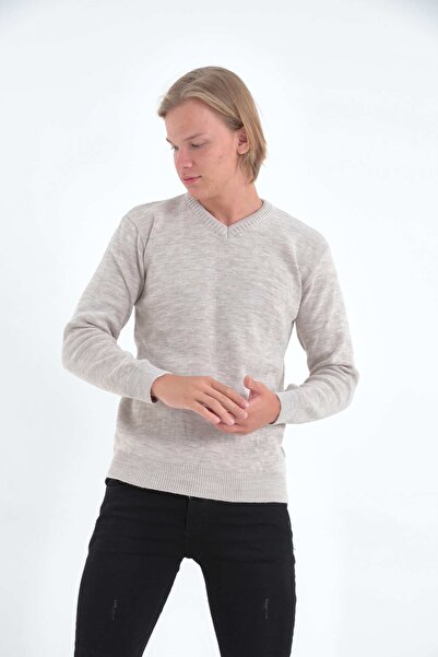 KMKkombin Мъжки пуловер с еластични маншети и V-образно деколте