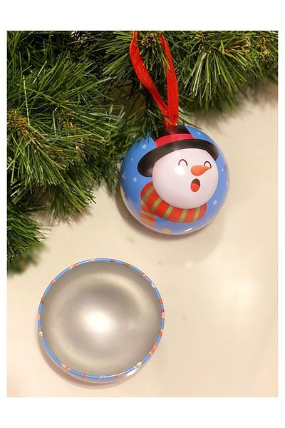 QUEEN AKSESUAR New Year Christmas Metal Box Pine Tree Ornament Ball Surprise Gift Box Snowman Patterned