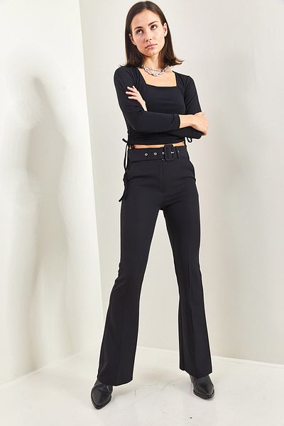 Bianco Lucci Women's Belted Flare Leg Trousers