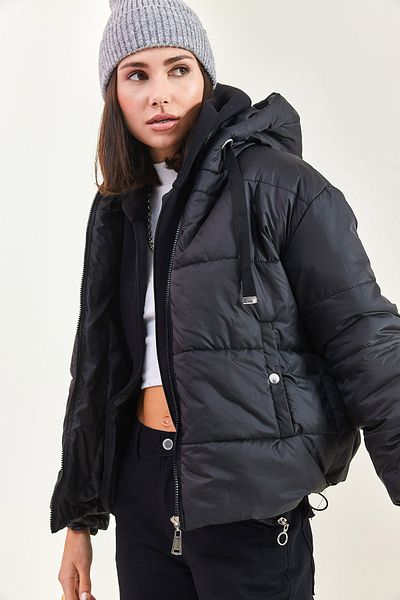 Bianco Lucci Damen-Puffermantel mit Kapuze und elastischem Bund 5117