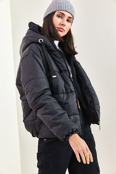Bianco Lucci Damen-Puffermantel mit Kapuze und elastischem Bund 5117