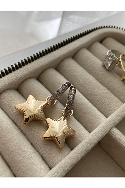 Femıngco Zircon Stone Star Detailed Balloon Earrings