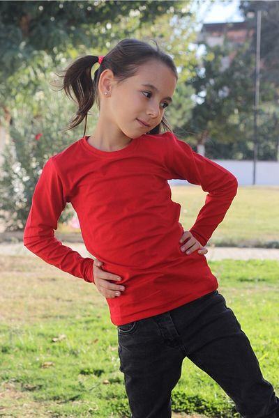 Çiggo Kids Unisex Crew Neck Basic Long Sleeve Children's T-shirt (4-13) Ages